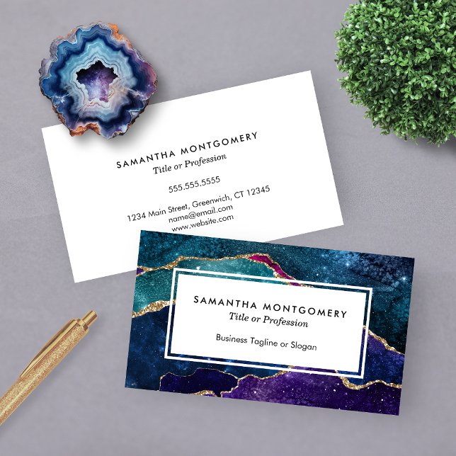 Carte De Visite Agate Chic Blue Purple Aqua Gold Veins (Chic Blue Purple Aqua Gold Veins Agate Business Card)