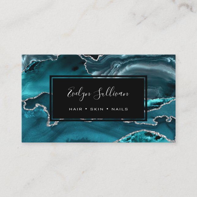 Carte De Visite agate d'aquarelle turquoise (Devant)