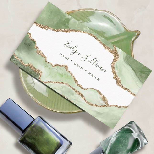 Carte De Visite agate d'aquarelle verte (Créateur téléchargé)