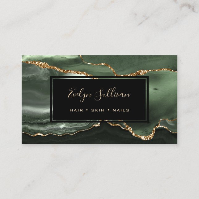 Carte De Visite agate d'aquarelle verte sauge (Devant)