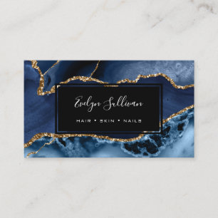 Carte De Visite agate de parties scintillant bleue et or