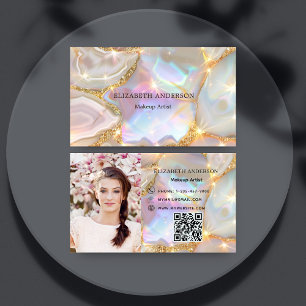 Carte De Visite Agate d'or beige holographique photo qr code