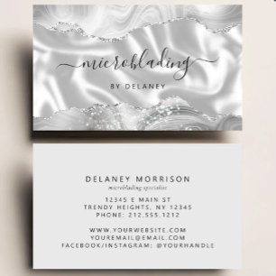 Carte De Visite Agate Gris Argent Paillettes Luxe Microblading