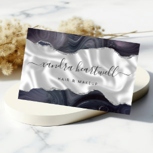 Carte De Visite Agate Gris Foncé Paillettes Argent Luxe