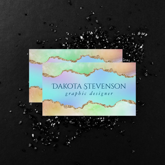 Carte De Visite Agate Holo | Faux Iridescente Pastel Ombre Marble (Créateur téléchargé)