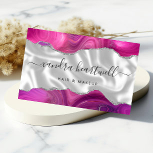 Carte De Visite Agate Magenta Paillettes Argent Luxe