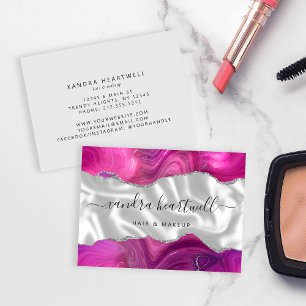 Carte De Visite Agate Magenta Paillettes Argent Luxe