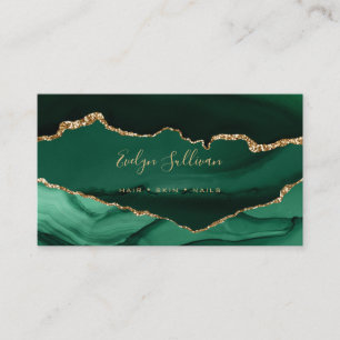 Carte De Visite agate vert émeraude et or
