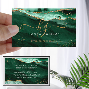 Carte De Visite Agate vert Script Monogramme Faux Parties scintill