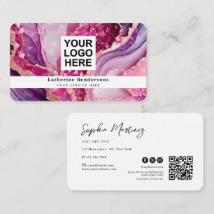 Carte De Visite Agate violette glamour & logo code QR