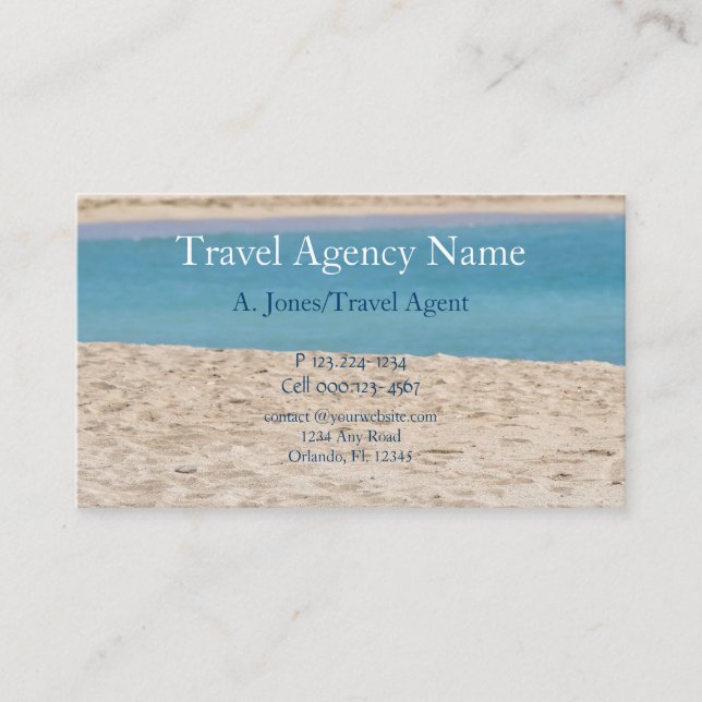 Carte De Visite Agence de voyages, plage et sable (Devant)