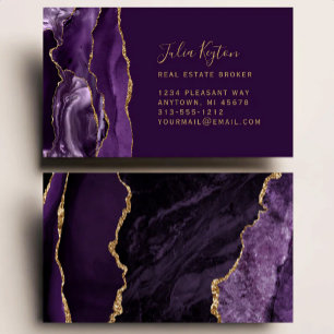 Carte De Visite Agence Immobilière Agate Violette Géode Paillettes