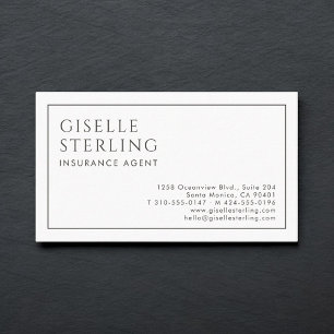 Carte De Visite Agent d'assurance Luxe Minimaliste Noir Blanc