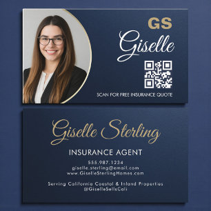 Carte De Visite Agent d'assurance Navy Blue Gold Photo Métallisé