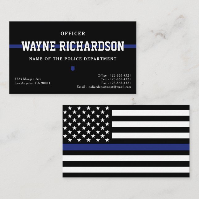 Carte De Visite Agent de police Mince Ligne bleue (Devant / Derrière)
