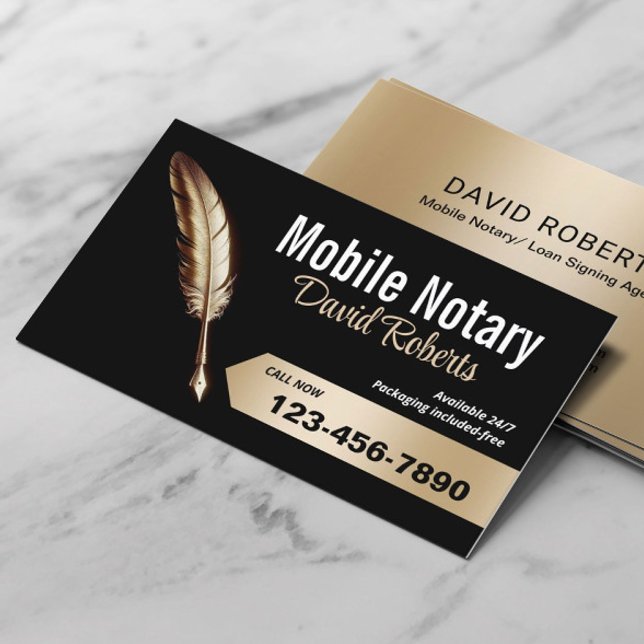 Carte De Visite Agent de signature de notaire mobile Gold Plume st (Créateur téléchargé)