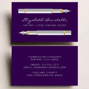Carte De Visite Agent de signature de notaire mobile Plumes violet