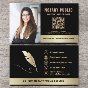 Carte De Visite Agent de signature de notaire QR Code photo noir e