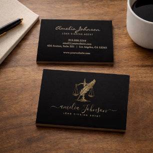 Carte De Visite Agent de signature de prêt de notaire chic noir pa