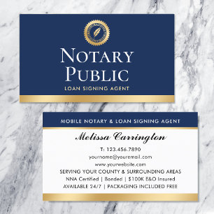 Carte De Visite Agent de signature de prêt de notaire élégant Navy