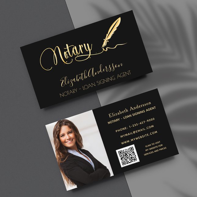 Carte De Visite Agent de signature de prêt noir or noir photo code (Créateur téléchargé)
