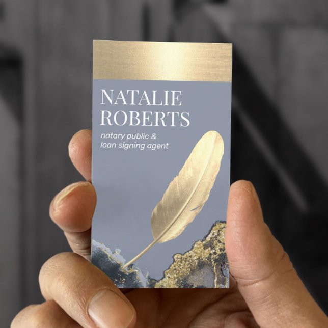 Carte De Visite Agent de signature de prêt notaire Gold Quill Blue (Créateur téléchargé)