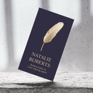 Carte De Visite Agent de signature de prêt notaire Gold Quill Pen
