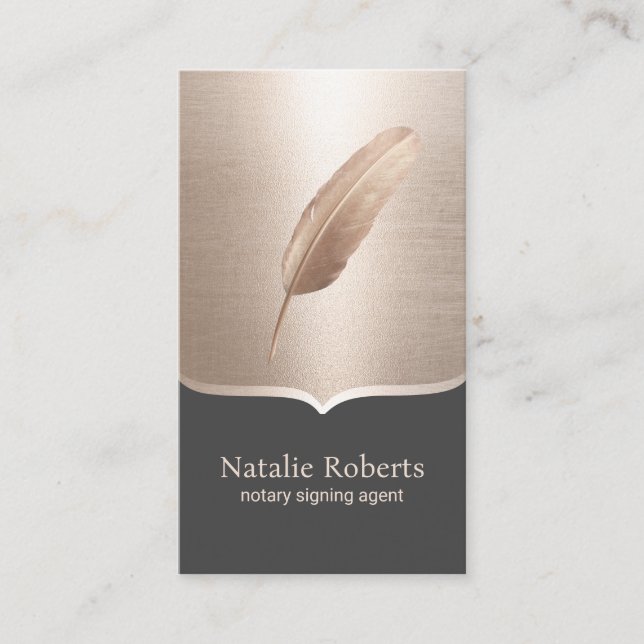 Carte De Visite Agent de signature de prêt notaire Rose Gold Quill (Devant)