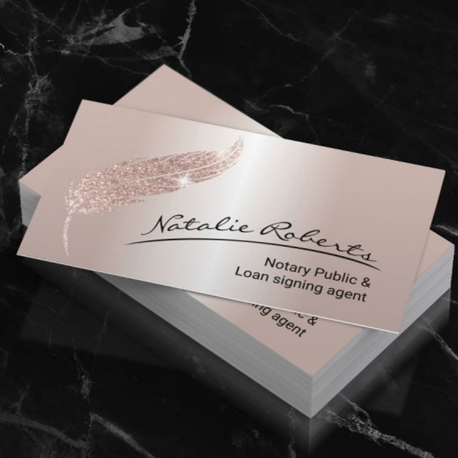 Carte De Visite Agent de signature de prêt notaire Rose Gold Quill (Créateur téléchargé)