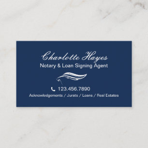 Carte De Visite Agent de signature de prêt notarial élégant Navy