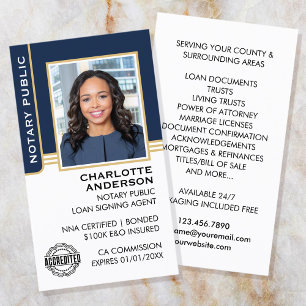 Carte De Visite Agent de signature de prêt public notaire ID Blue 