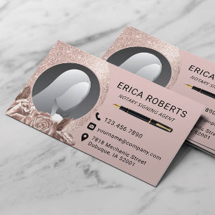 Carte De Visite Agent de signature du notaire Glam Rose Gold Flora