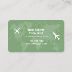 Carte De Visite Agent de voyage élégant Contact - vert