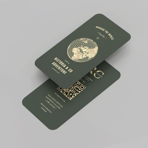 Carte De Visite Agent de voyage moderne Adventure Green Gold Globe
