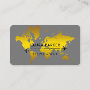 Carte De Visite Agent de voyage Plan du monde Vacation Gold Partie