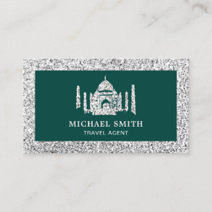 Carte De Visite Agent de voyages Taj Mahal Paillettes Faux Argent