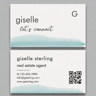 Carte De Visite Agent immobilier Aquarelle Aqua Brush QR Code