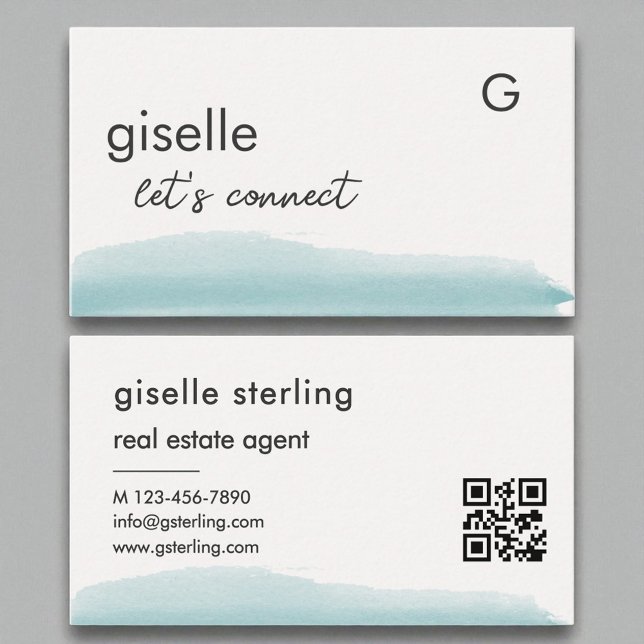 Carte De Visite Agent immobilier Aquarelle Aqua Brush QR Code (Créateur téléchargé)