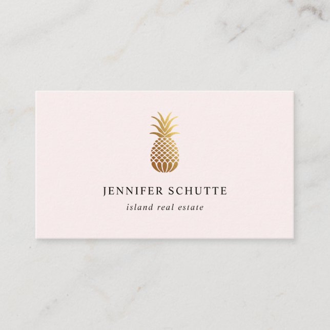 Carte De Visite Agent immobilier Blush Pink Gold Pineappil Island (Devant)