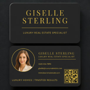 Carte De Visite Agent immobilier Code QR Black Gold