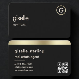 Carte de visite Agent Immobilier Code QR Or Noir