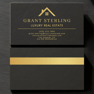 Carte De Visite Agent immobilier de luxe Black Gold Stone