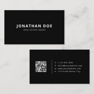 Carte De Visite Agent immobilier de luxe Code QR noir élégant 