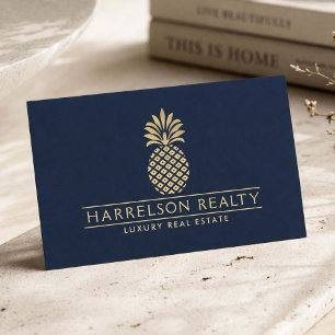 Carte De Visite Agent immobilier de luxe Logo Ananas doré Marine