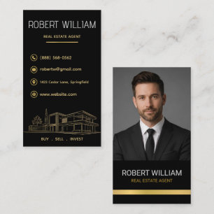 Carte De Visite Agent immobilier de luxe Photo verticale Black Gol