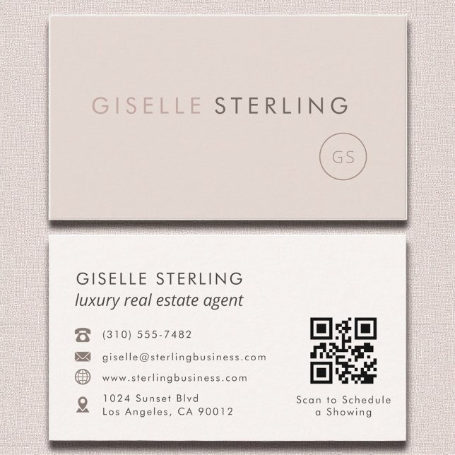 Carte De Visite Agent immobilier de luxe QR Code bleu rose (Créateur téléchargé)