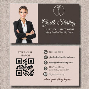 Carte De Visite Agent immobilier de luxe Terracotta Photo QR Code