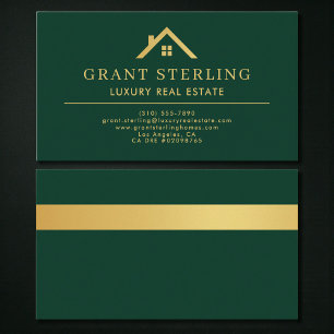 Carte De Visite Agent immobilier de luxe vert métallisé or