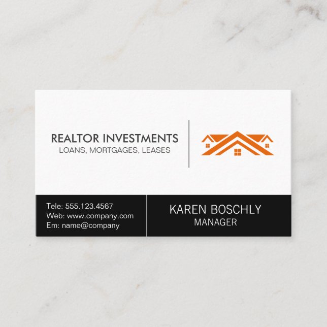 Carte De Visite Agent Immobilier d'entreprise simple Toits orange (Devant)