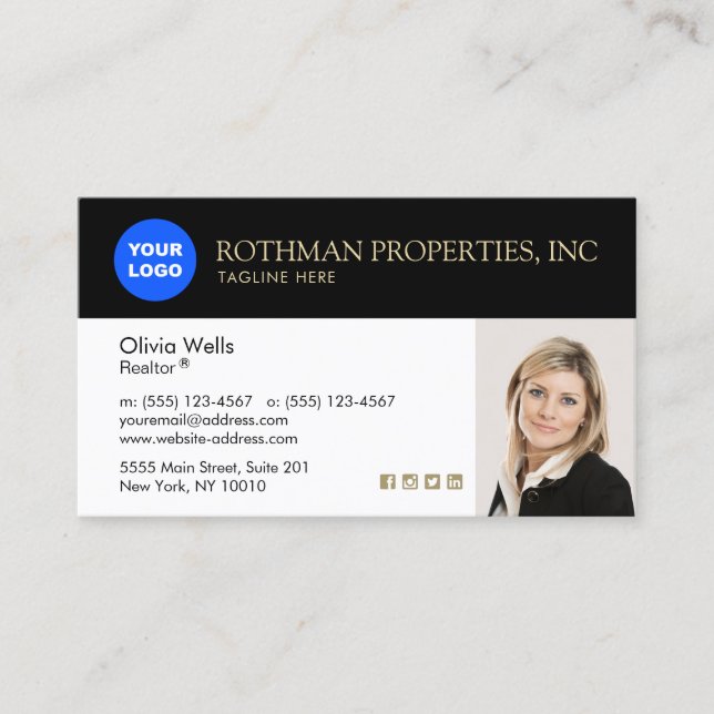 Carte De Visite Agent immobilier élégant Insérer une photo (Devant)